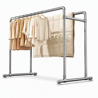 Séchoir à linge double barre grande capacité en métal, support de présentation de vêtements autoportant