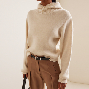 Maglione Oversize con Collo Alto e Cappuccio in Stile Minimalista Casual da <span class=keywords><strong>Donna</strong></span>, Personalizzato dalla Fabbrica Wisrise - Product Image 1