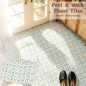 Pegatina Autoadhesiva para Piso, Loseta de Vinilo PVC, Impermeable, Resistente al Fuego, Diseño Floral Azul Mediterráneo Retro, Decoración del Hogar - Product Image 1