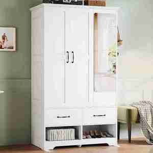 High Quality European Style Adjustable Hinges MDF <strong>Doors</strong> White Laminate Finished Wood Swing <strong>Wardrobe</strong> with <strong>2</strong> <strong>Doors</strong> for Bedroom - Product Image 2