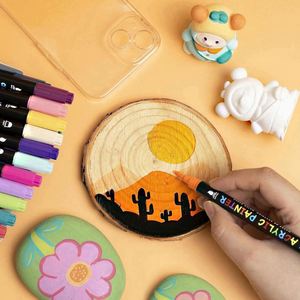 Usa Mairun 12pcs 24 Colors Permanent Non-Erasable Dot Tip Art Acrylic Markers with Dual-side Writing Loose Packaging <b>Paint</b> Set - Product Image 1