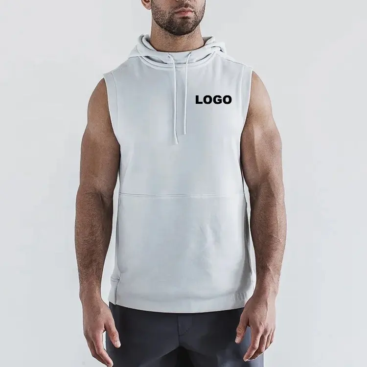 OEM Custom Blank Plain Manufacturers Heavyweight Oversized Cotton Pullover French Terry Sleeveless Hoodie for Men