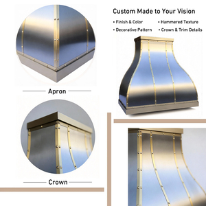 <span class=keywords><strong>Hotte</strong></span> de cuisine électrique murale en acier inoxydable de 48 pouces, forme cloche, sur mesure, avec rivets en laiton, finition brossée, style campagne française pour hôtel - Product Image 6