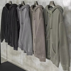 H5536 China Vendors for Clothing Deep Colors Series 380 Gsm Cotton <b>Blends</b> Zip up Hoodies Vintage Wash Hoodies - Product Image 1