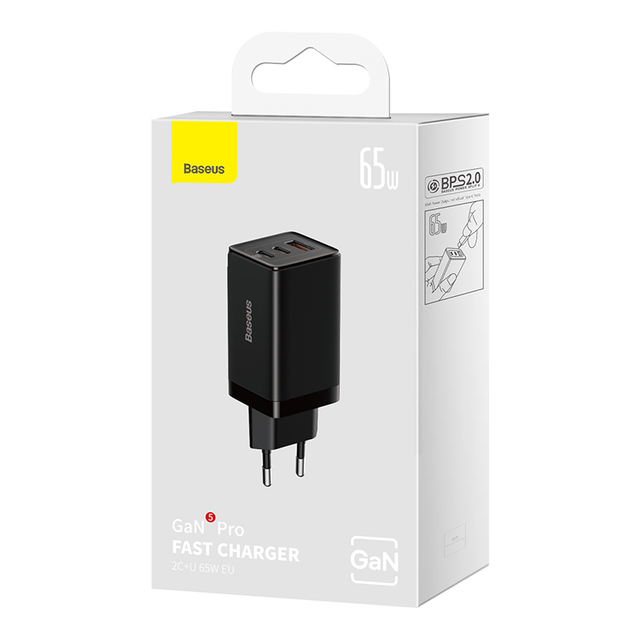 Baseus GaN5 Pro Fast Charger 2C+U 65W EU Mobile Phone Tablet Laptop Charging Head Adapter Wholesale 100% Original