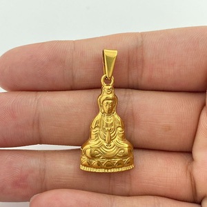 Collar yunnique de acero inoxidable dorado con colgante de Buda Guanyin de estilo chino para hombres y mujeres, diseño único y sencillo - Product Image 3