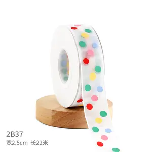 Kinderen Linten Roll Groothandel Verpakking Polka Dot Gedrukt Gelukkige Verjaardag Organza Lint