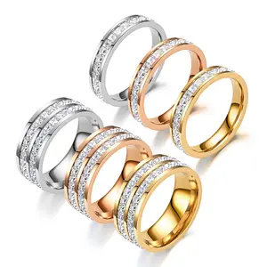 Cincin zirkon baja tahan karat berbintang Fashion untuk wanita cincin berlian kristal pasangan untuk ornamen pasangan grosir