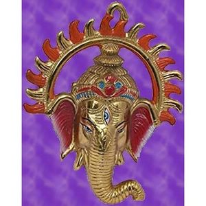 PARIJAT HANDICRAFT Aluminio Ganesha Idol Estatua colgante de pared de Latón para Decoración de puerta y regalo Escultura elegante-03 Decoración de pared - Product Image 1