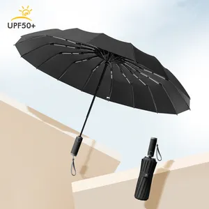 Customized Logo 16k Automatic Open Iridescence Umbrella Golf Windproof Parasol Automatic Umbrella For Adult