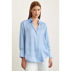 Camisa Básica de Satén para Mujer, Azul, Clásica, con Botones, para Uso Diario - Product Image 3