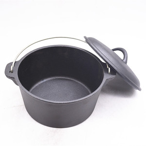 Vente chaude : Cocotte en fonte émaillée noire mate, ustensiles <span class=keywords><strong>de</strong></span> <span class=keywords><strong>cuisine</strong></span> en fonte pour l'extérieur, marmites en fonte avec couvercle - Product Image 3