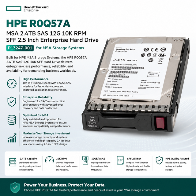 HPE R0Q57A MSA 2.4TB SAS 12G 10K RPM SFF 2.5 Inch Enterprise Hard Drive P13247-001 for MSA Storage Systems