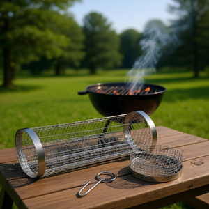 Malla de Acero Inoxidable para Parrilla de 3.42x11.61 Pulgadas, 2 Piezas, Cesta Rodante para Barbacoa con Cubierta Extraíble para Acampar al Aire Libre - Product Image 2