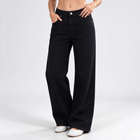 Jean droit noir taille mi-haute pour femme, coupe cintrée, idéal pour les nouvelles lignes classiques de l'hiver pour le trajet domicile-travail