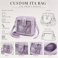 Sac bandoulière Ita Bag personnalisé Y2K violet lavande étoile argentée en cuir PU avec fenêtre en PVC, fabrication d'échantillons OEM ODM