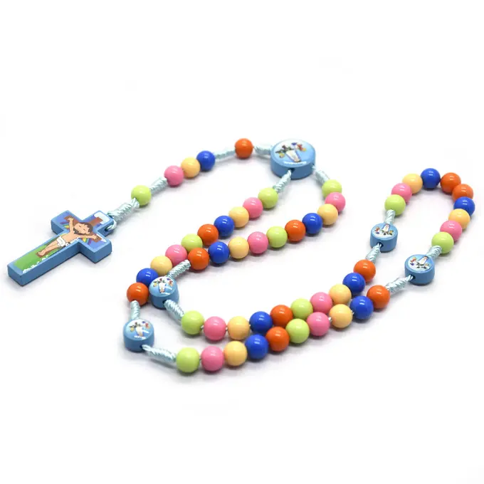 Collane incrociate perline rotonde colorate per bambini all'ingrosso collane con rosario a croce intrecciate a mano ornamenti per la preghiera del battesimo