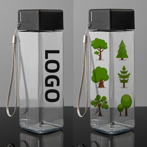 Borraccia Sportiva Quadrata Personalizzabile con Logo, 500ml, Portatile in Plastica, Regalo per <span class=keywords><strong>il</strong></span> Ritorno a Scuola, con Laccetto - Product Image 2