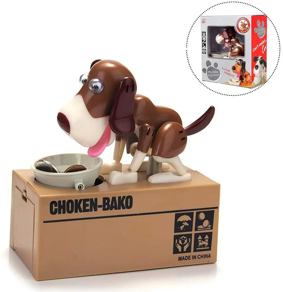 Dog Piggy Bank, Cute Dogs Steals Coins Like Magic Coin bank Munching Toy Money Box doggie coin bank