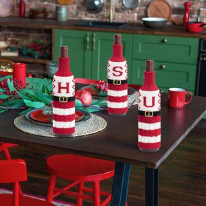 Housses <span class=keywords><strong>de</strong></span> bouteille <span class=keywords><strong>de</strong></span> vin <span class=keywords><strong>de</strong></span> Noël tricotées, motif ceinture du Père Noël, pulls <span class=keywords><strong>de</strong></span> vin, centre <span class=keywords><strong>de</strong></span> table festif, emballage cadeau <span class=keywords><strong>de</strong></span> Noël, 11 pouces - Product Image 2