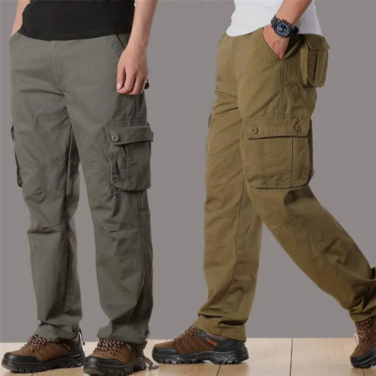 Erkek kargo pantolon erkekler rahat çok cepler büyük boy 44 taktik pantolon düz slacks uzun pantolon