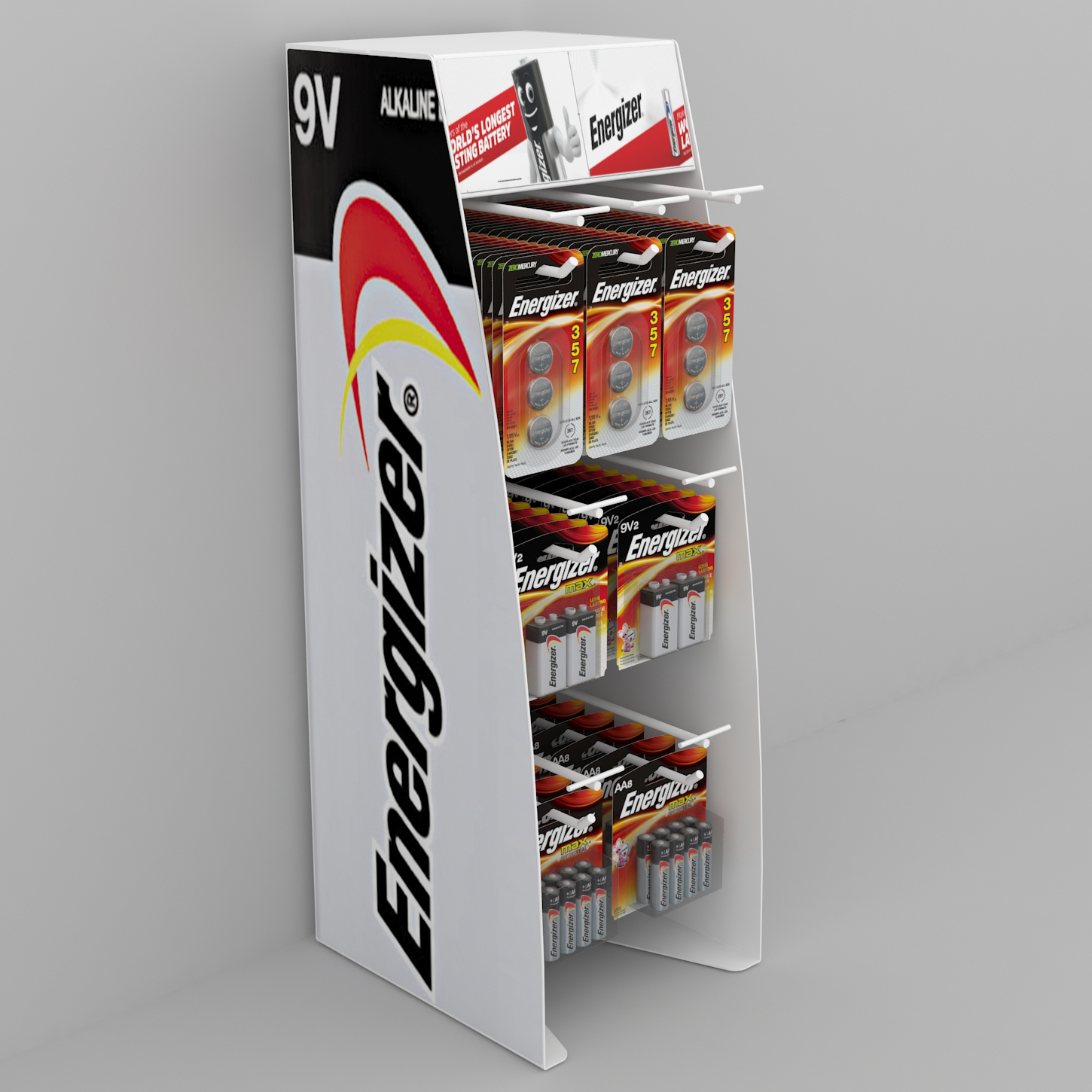POP Customized PVC Plastic Battery Display Rack PVC Floor Display Rack Carton Paper Design — view 3