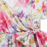 Robe longue en mousseline de soie à imprimé floral, col en V, manches courtes, taille plus, pour occasions spéciales, OEM 1X-5X, 120 GSM