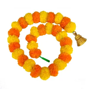 Gold Marigold Bandhanwar With Bell Artificial Flowers Garland Hangings Door Toran For All Festivals And Occasions