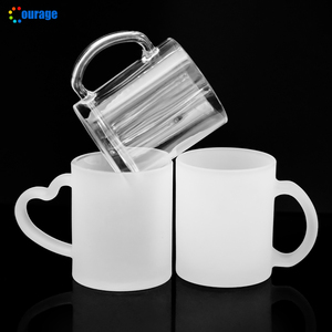 Popolare tazza trasparente in <span class=keywords><strong>vetro</strong></span> frost sublimazione manico a cuore con impugnatura a mano in <span class=keywords><strong>vetro</strong></span> trasparente per sublimazione tazze da caffè 11oz - Product Image 4