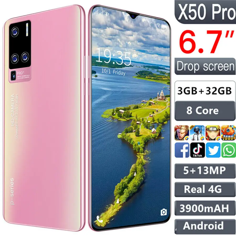 100% reale 4G X50pro a 6.7 pollici X50 Pro 8-Core 3G + 32G reale 4G sbloccato Android Smart Phone Smartphone Dual SIM