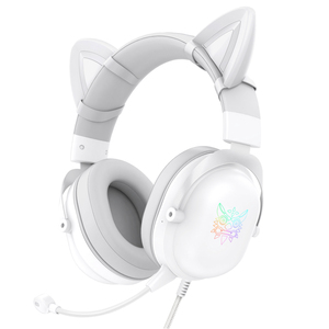 Audífonos <span class=keywords><strong>Onikuma</strong></span> <span class=keywords><strong>X11</strong></span> con Micrófono para Juegos, Audífonos USB con Cable, Audífonos con Cable de 3.5mm con Diseño de Orejas de Gato Blancas - Product Image 1