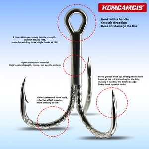 OEM Haute Qualité 4X Strong 8 # Hameçons triples 3/0 tranchants à ardillon, à courbure ronde, en acier à haute teneur en carbone, pour la pêche en mer et la pêche à la traîne - Product Image 3