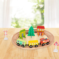 Set mainan Slot mobil untuk anak-anak, Set rumah kereta api jalur jalan raya kayu untuk anak-anak