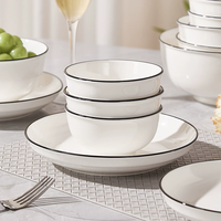 Vaisselle de ménage Vaisselle de restaurant en porcelaine à bord noir Bol en céramique pour soupe blanche de riz européen au micro-ondes