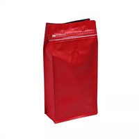 Sachet de café refermable personnalisé en plastique rouge avec valve, fond plat, imprimé, laminé, pour 500g ou 1kg, idéal pour les petits grains