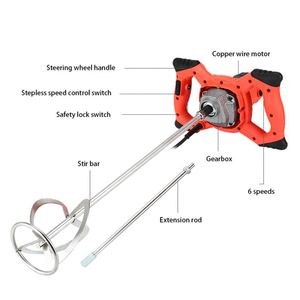 Mezcladora Eléctrica <span class=keywords><strong>de</strong></span> Mano <span class=keywords><strong>de</strong></span> Alta Potencia, 6 Velocidades, para Pintura, Cemento, <span class=keywords><strong>Mortero</strong></span>, Varilla Mezcladora <span class=keywords><strong>de</strong></span> Acero Inoxidable SUS304, para Alimentos, Polvo Seco, Concreto - Product Image 6