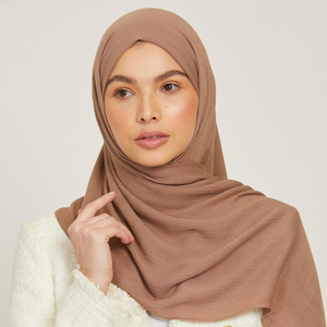 Hijab froissé léger et respirant de haute qualité pour dames Design modal solide pour un usage quotidien Voyage au bureau - Product Image 1