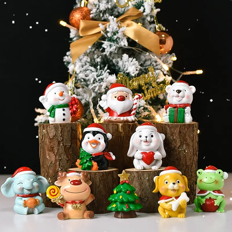 Estatueta de brinquedo feito à mão, estatueta bonita de resina do natal para decoração da mesa, animal, presentes originais