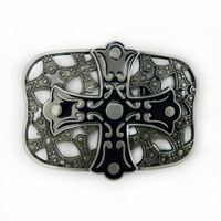 Nouvelle boucle de ceinture en alliage de zinc lisse plaqué argent antique, motif croix rouge, style rétro décontracté western cowboy, pour ceinture en cuir