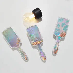 Professional Laser Shiny Cushion Hairbrush Leopard Print Flower Massage Hair Brush Transparent Shake Glitter Paddle Hairbrush