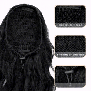 Extension de cheveux synthétiques longs bouclés effet vague d'eau, perruque queue de cheval moelleuse à cordon de serrage pour <span class=keywords><strong>femme</strong></span>, pour un look quotidien - Product Image 3