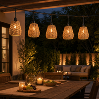 Guirlande lumineuse commerciale E27 style bohème avec abat-jour court en rotin tressé IP44, éclairage personnalisé pour la décoration de complexes hôteliers, mariages et patios