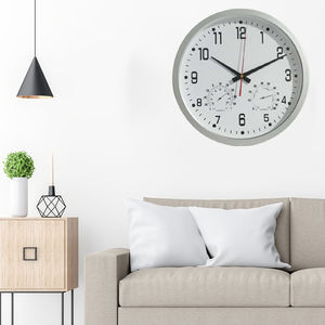 Cadeau de décoration pour la maison Design simple Horloge murale ronde en plastique de 14 pouces avec température et humidité - Product Image 4