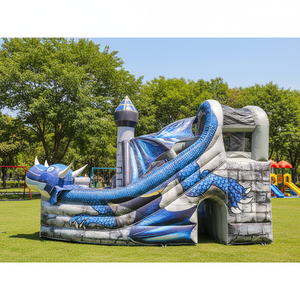 Château gonflable <span class=keywords><strong>Royal</strong></span> Dragon avec tour à motif de pierre et toboggan incurvé pour les centres de divertissement en plein air - Product Image 2