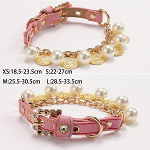 Accesorios de lujo para perros pequeños: correa de perlas de cuero para mascotas con collar de cachorro de diamantes de imitación de cristal y collar hecho de plástico de primera calidad - Product Image 2