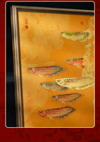 Tableau mural en bois massif avec neuf figurines de poissons, cadre en noyer importé, cœur en laiton, nouveau style chinois, décoration de luxe pour salon et couloir