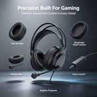 Casque filaire USB OEM ODM avec micro et commandes intégrées pour PC portable