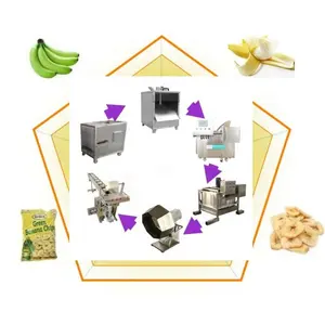 Linha de produção de processamento de máquina de embalagem para fritar, fritar, fritar, fritar, fatiar verticalmente, banana frita em pequena escala de 30 ~ 50 kg