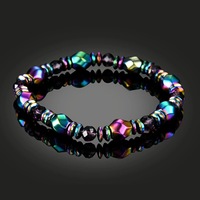 Bracelet unisexe tendance de style classique fait main avec perles d'hématite en forme de boule et électroplaqué coloré, idéal pour un cadeau