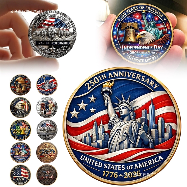 Us 250th Anniversary Challenge Coin Commemorative Eagle Statue of Liberty Souvenir Independence Day Gift Collectible